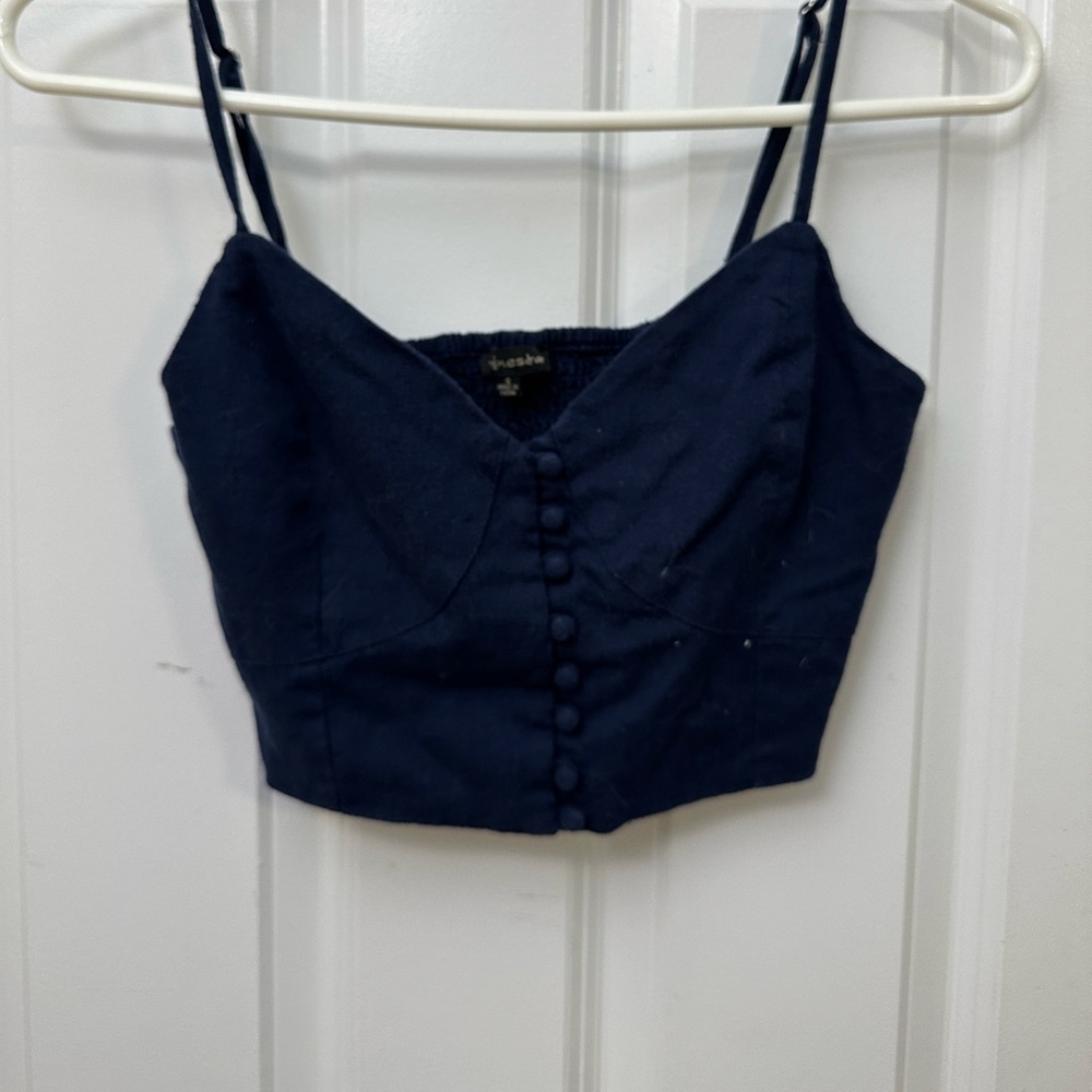 NWOT Navy blue Shinestar small cropped top
